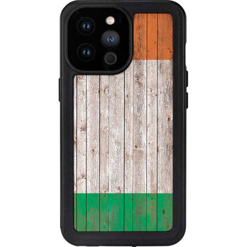 Ireland Flag Dark Wood iPhone 14 Pro Max Waterproof Case